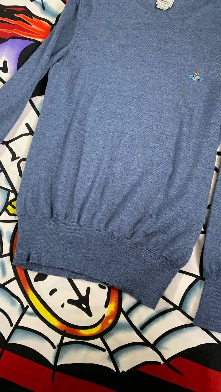 Vivienne Westwood Vivienne Westwood wool sweater with orb logo in blue Size US L / EU 52-54 / 3 - 7 Thumbnail