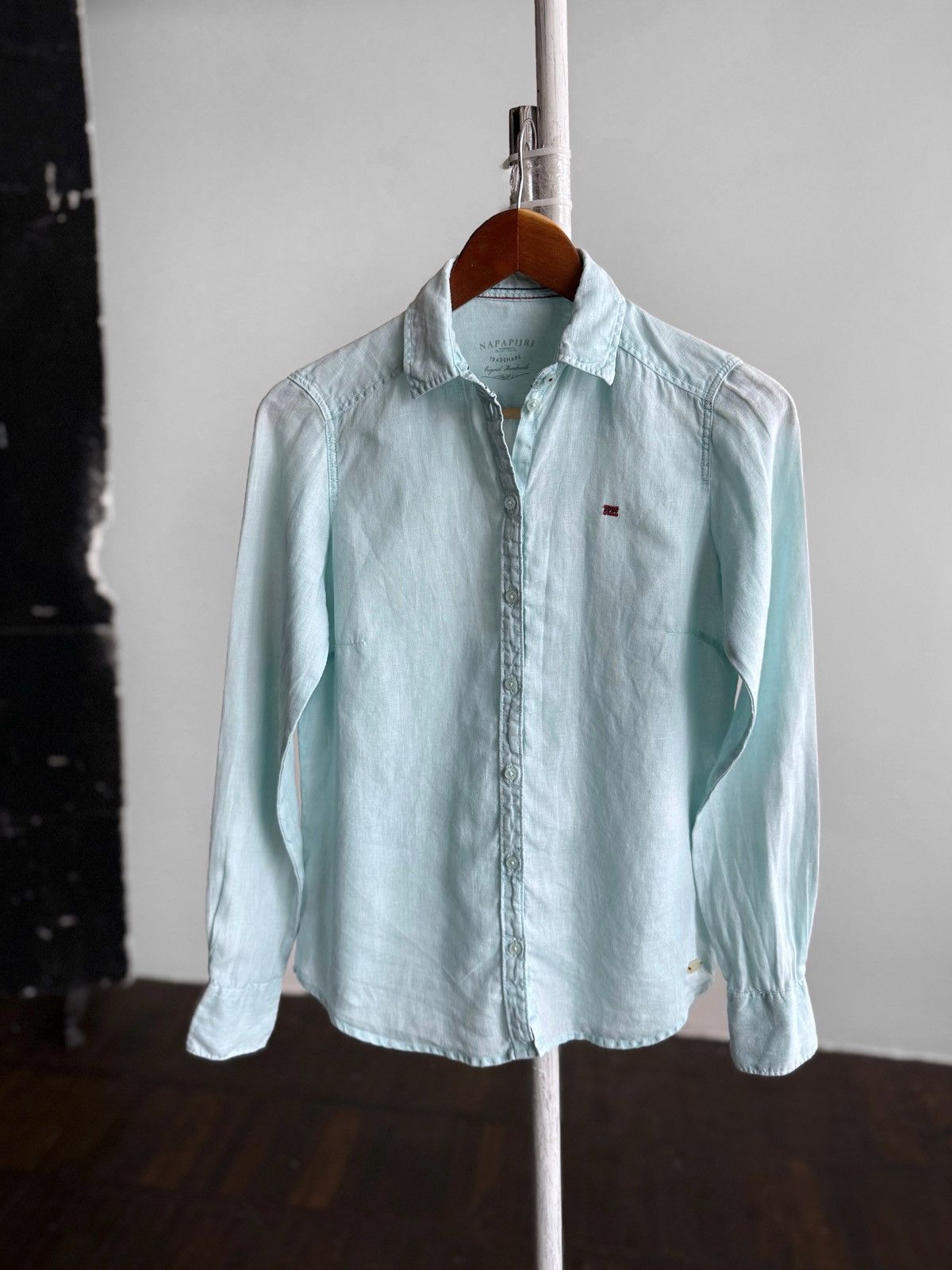 Napapijri Napapijri Women Linen Button Up Shirt Light Blue Long Sleeve Size XS / US 0-2 / IT 36-38 - 2 Thumbnail