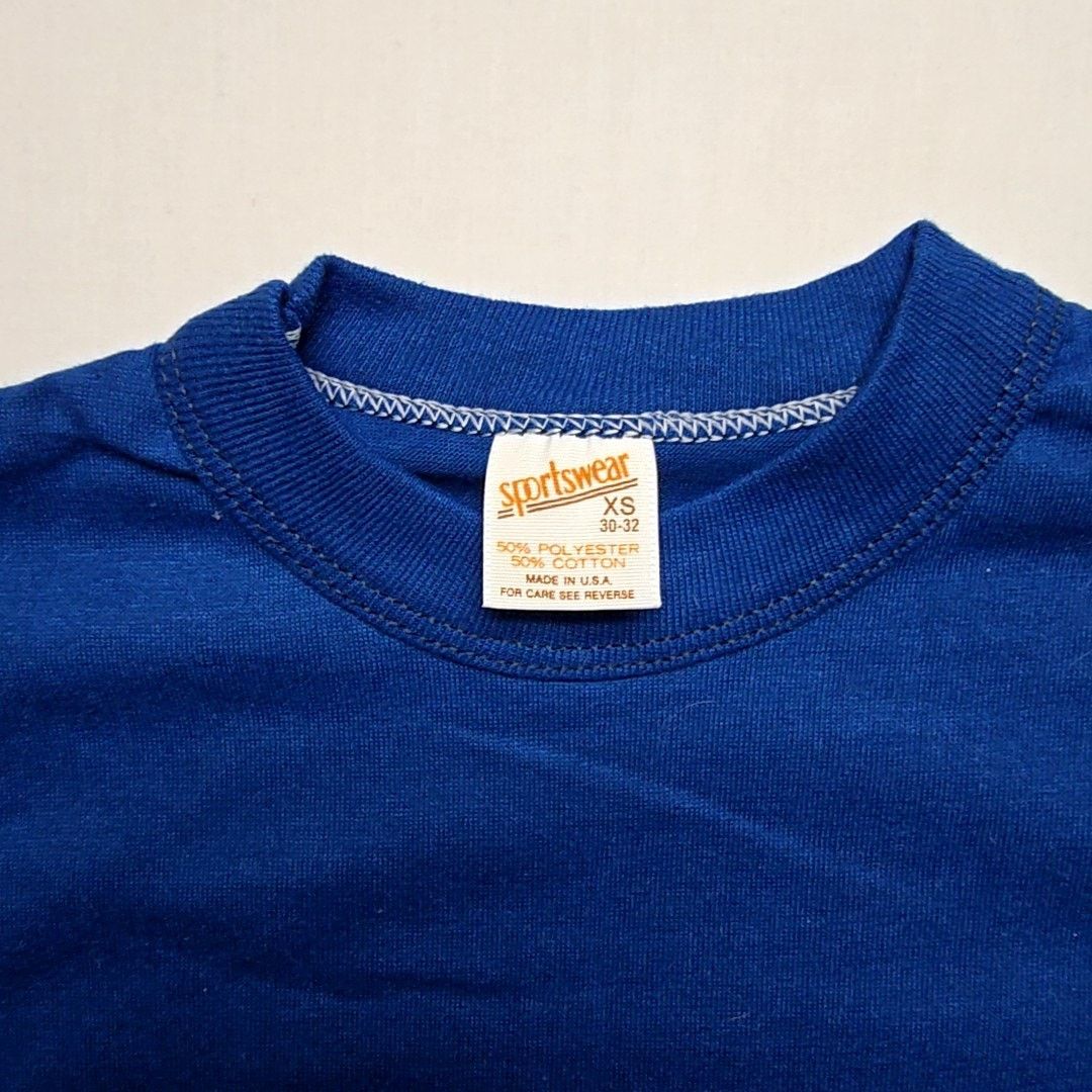 Fruit Of The Loom × Vintage Vintage Crop Top Shirt Sportswear Blue Blank XS Tee 80s Size XS / US 0-2 / IT 36-38 - 2 Thumbnail