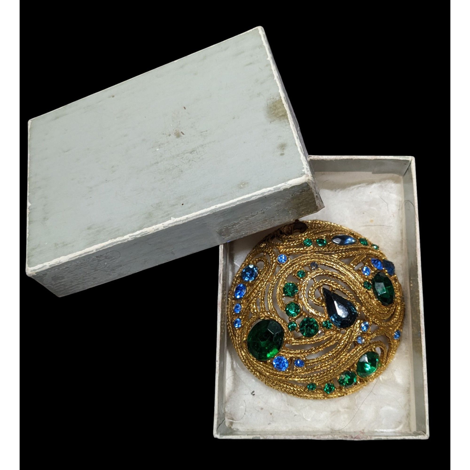 Other Vintage Glam Gold Tone Brooch With Blue And Green Gems Size ONE SIZE - 3 Thumbnail