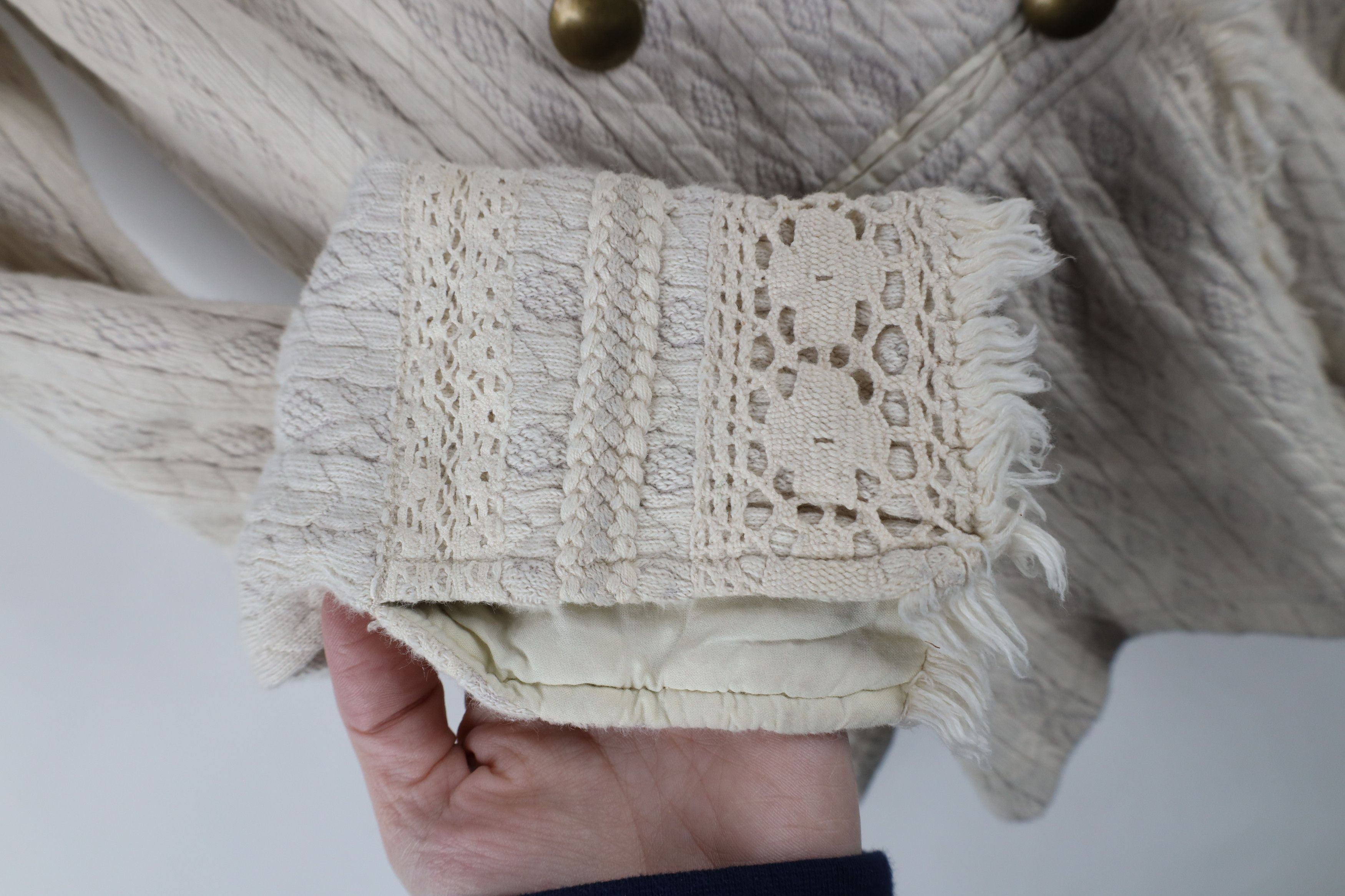Free People × Vintage Free People Style Fringed Ruffled Knit Sweater Jacket Cream Size XS / US 0-2 / IT 36-38 - 5 Thumbnail