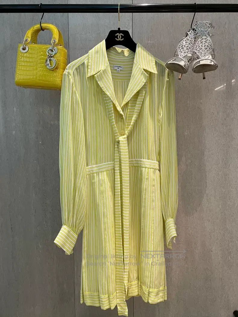 Chanel Chanel Lemon yellow striped dress Size XXS / US 00 / IT 34 - 1 Thumbnail