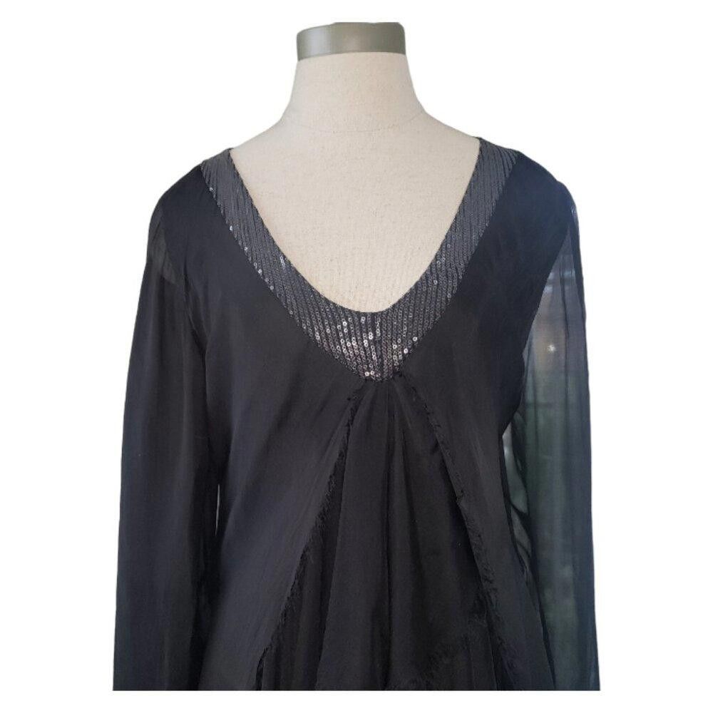 Designer CT1568 NT by Amati Black Layered Dress Sequined Neck Trim L Size L / US 10 / IT 46 - 3 Thumbnail
