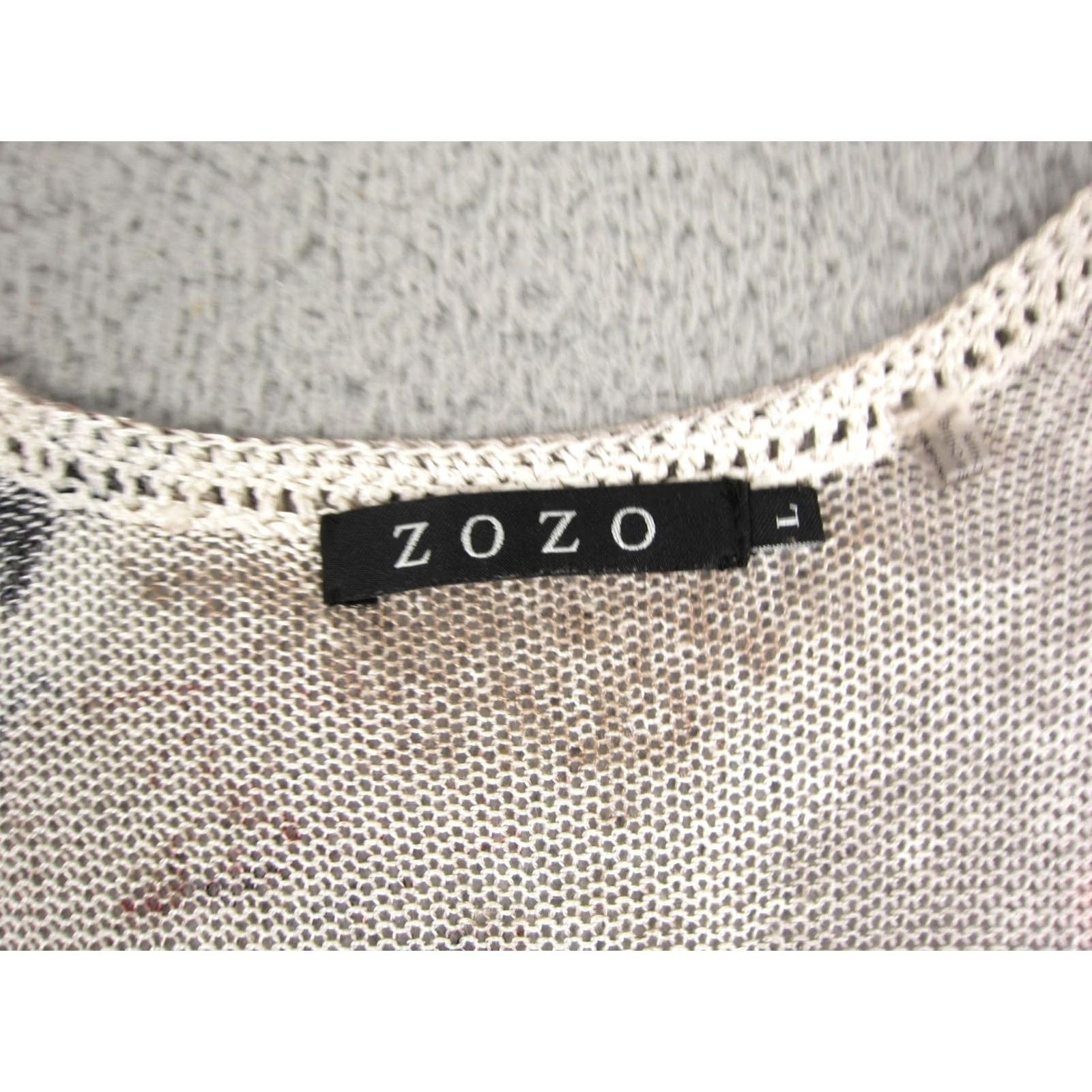 Vintage ZOZO Cardigan Womens Large Beige Red Knit Sheer Floral Linen Viscose Button Up Size L / US 10 / IT 46 - 3 Thumbnail