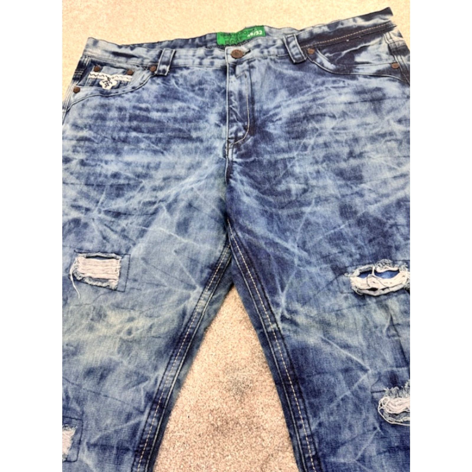 Denime VINTAGE Kaalu Euro Jeans Men’s 46x32 Blue Denim Acid Wash Straight Leg Distressed 6202 Size US 30 / EU 46 - 6 Thumbnail