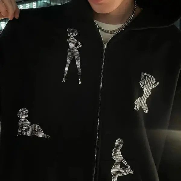 VIBE Streetwear Y2k print girl Oversize Rhinestones Zip Up Hoodie Size US L / EU 52-54 / 3 - 6 Thumbnail