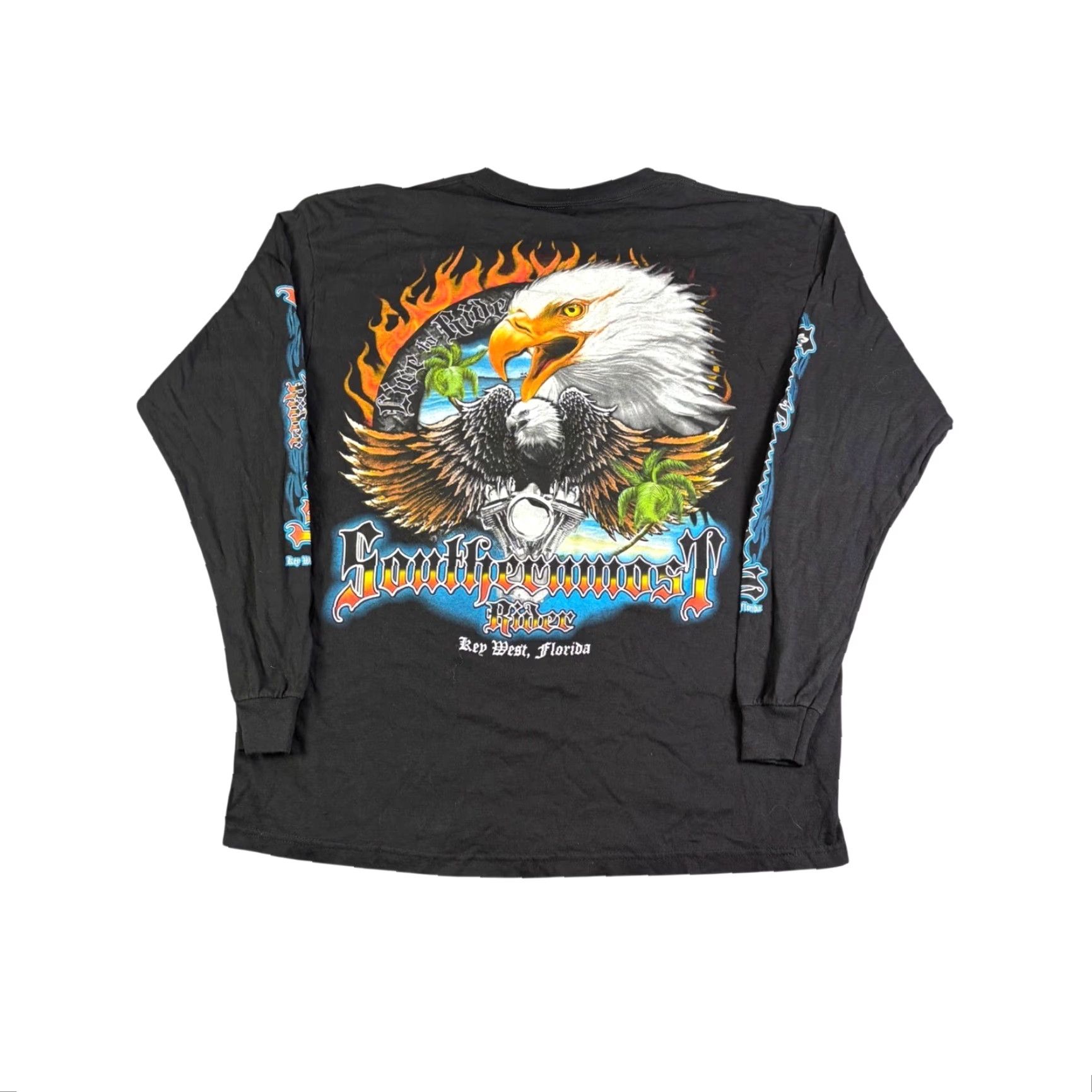 Vintage VINTAGE Soothiermood Rider Eagle Flames Long Sleeve T Shirt XL Black Mens Crew Neck Graphic Print 2000s Sportsman Jersey Cotton Knitted Size US XL / EU 56 / 4 - 2 Thumbnail