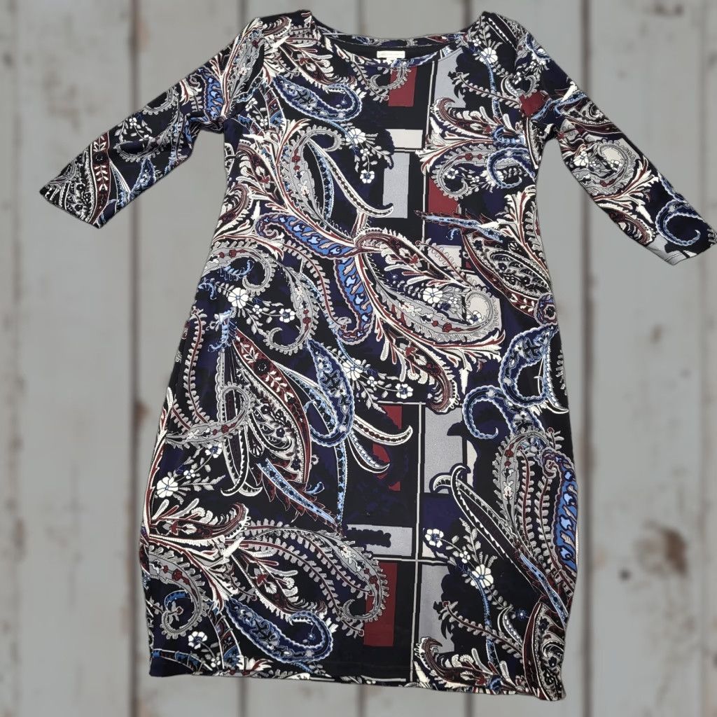 Vintage CATO Dress Womens XL 3/4 Sleeve Scoop Neck Lined Boho Floral Paisley Print Dress Size XL / US 12-14 / IT 48-50 - 1 Thumbnail