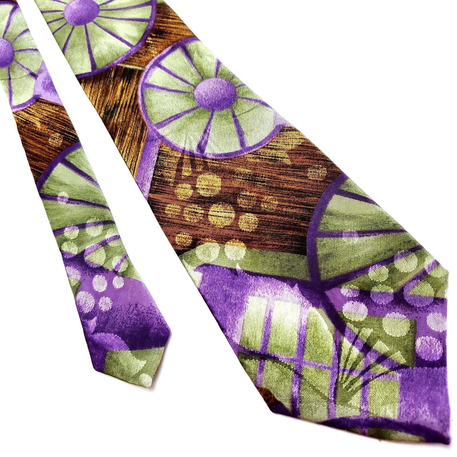 Designer Indian Head Brown Green Purple Silk Tie Woven Graphic Short Size ONE SIZE - 1 Thumbnail