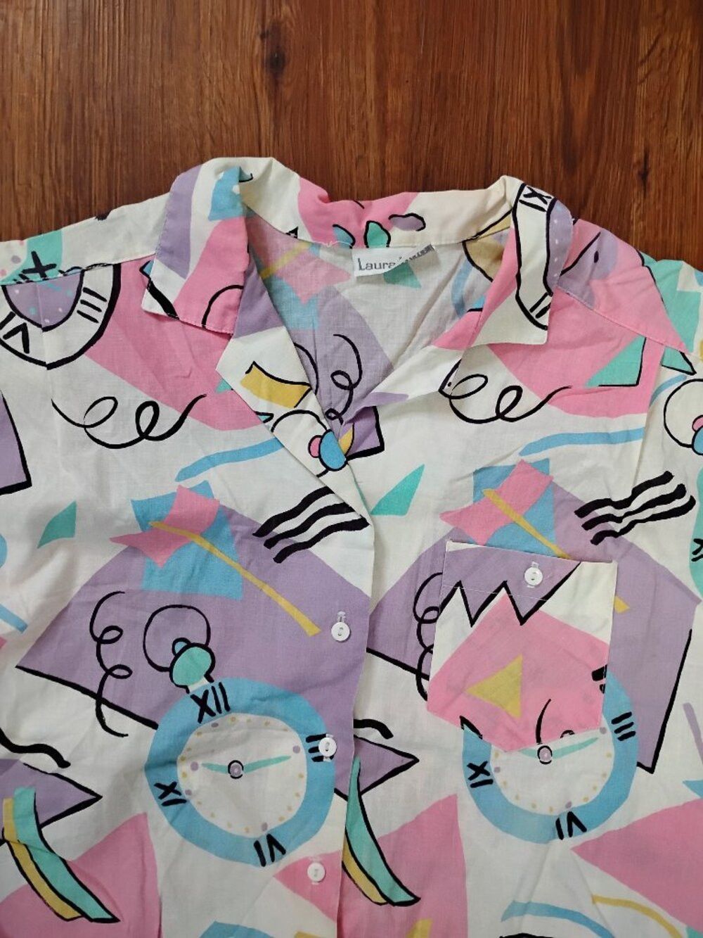 Other Vintage Laura Mae Abstract Geometric Clock Time Shirt Blouse Size XL / US 12-14 / IT 48-50 - 1 Thumbnail