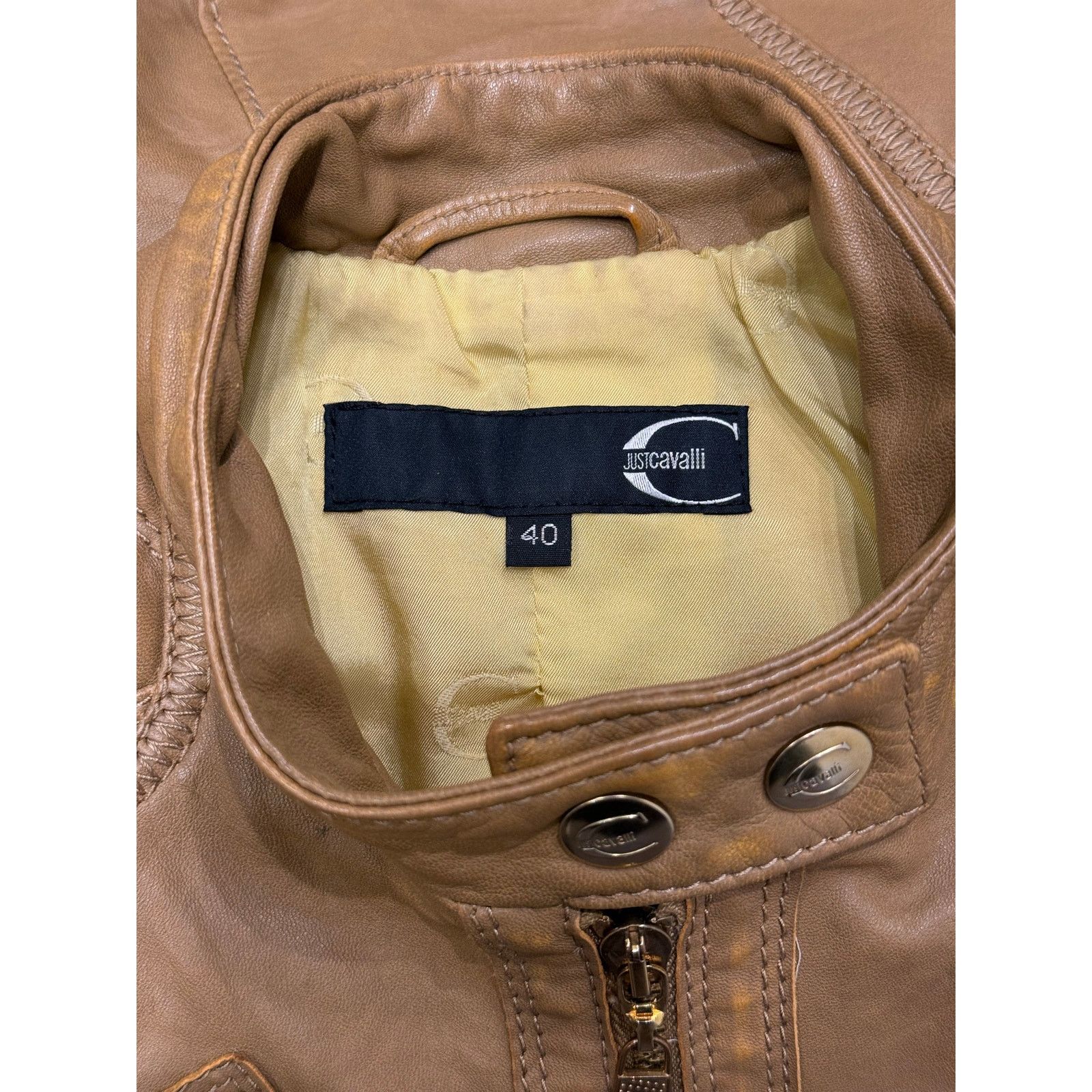 Roberto Cavalli 2000s Roberto Cavalli leather jacket with golden accents Size S / US 4 / IT 40 - 8 Thumbnail