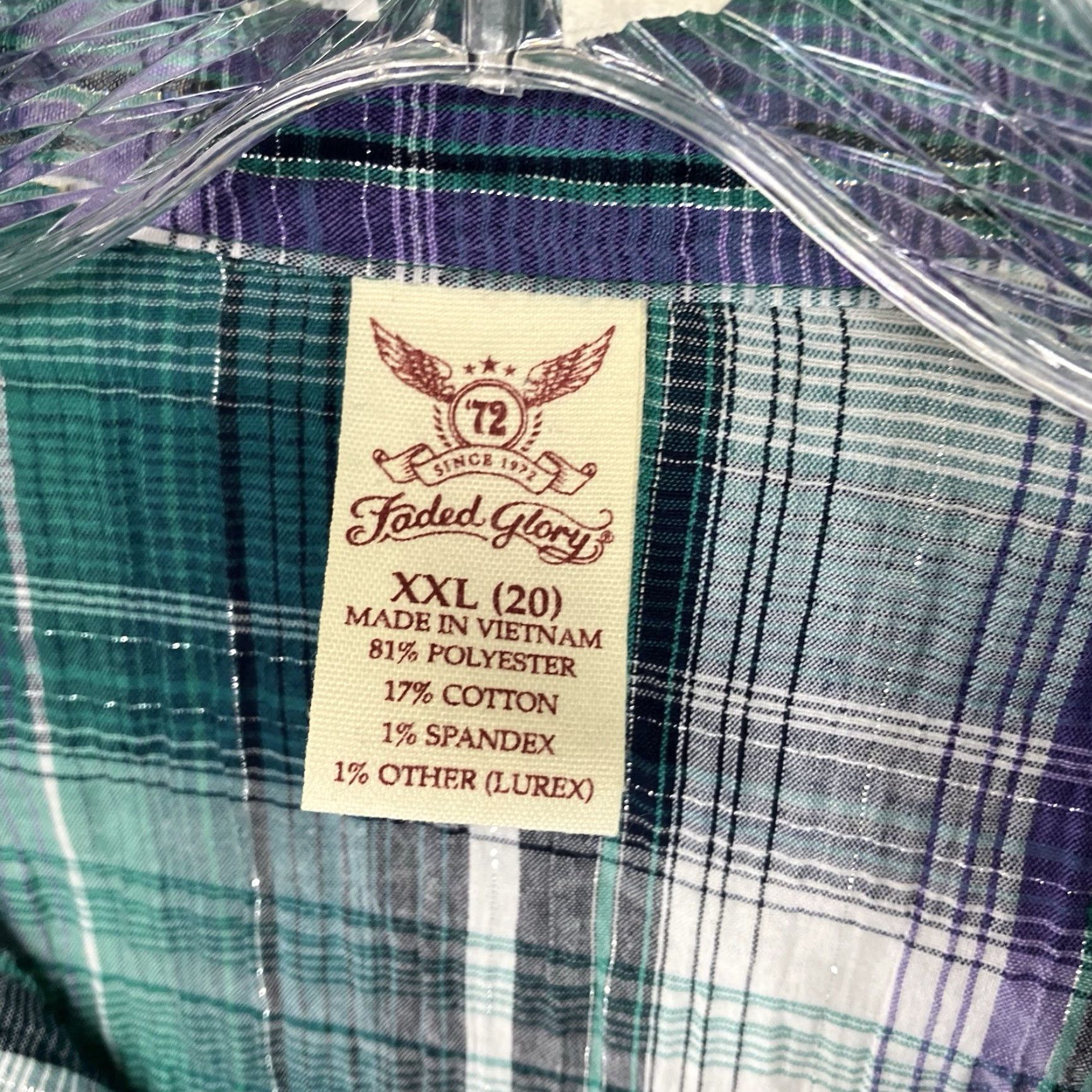 Faded Glory Women's Western Style Shirt 2XL Button Up Colorful Greens Purple Silver Thin Size XXL / US 16-18 / IT 52-54 - 3 Thumbnail