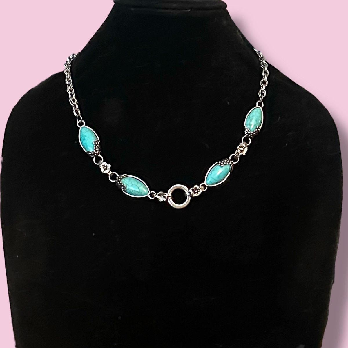 Other Silver tone turquoise and flowers link necklace Size ONE SIZE - 1 Thumbnail