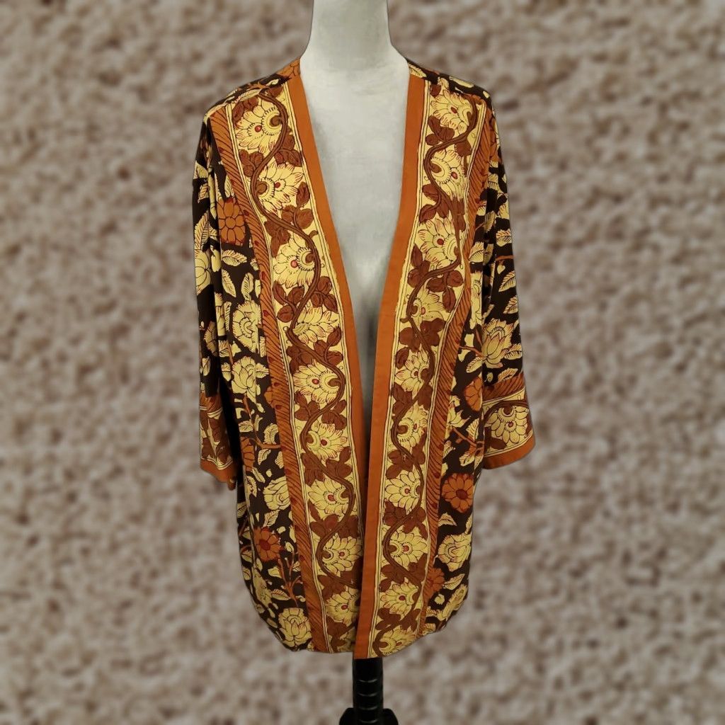 Soft Surroundings Soft Surroundings Cardigan Adult 1X Brown Floral Open Front Lightweight Flowy Bohemian Womens Size XL / US 12-14 / IT 48-50 - 1 Thumbnail