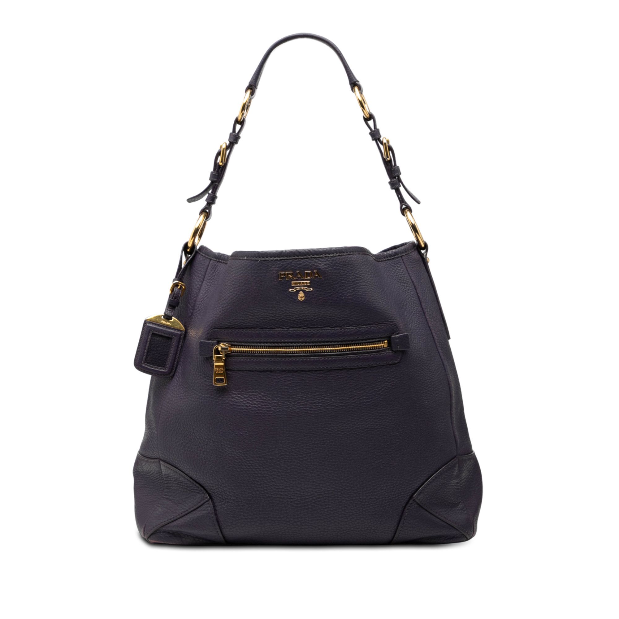 Prada Prada Vitello Daino Front Zip Hobo Size ONE SIZE - 1 Thumbnail