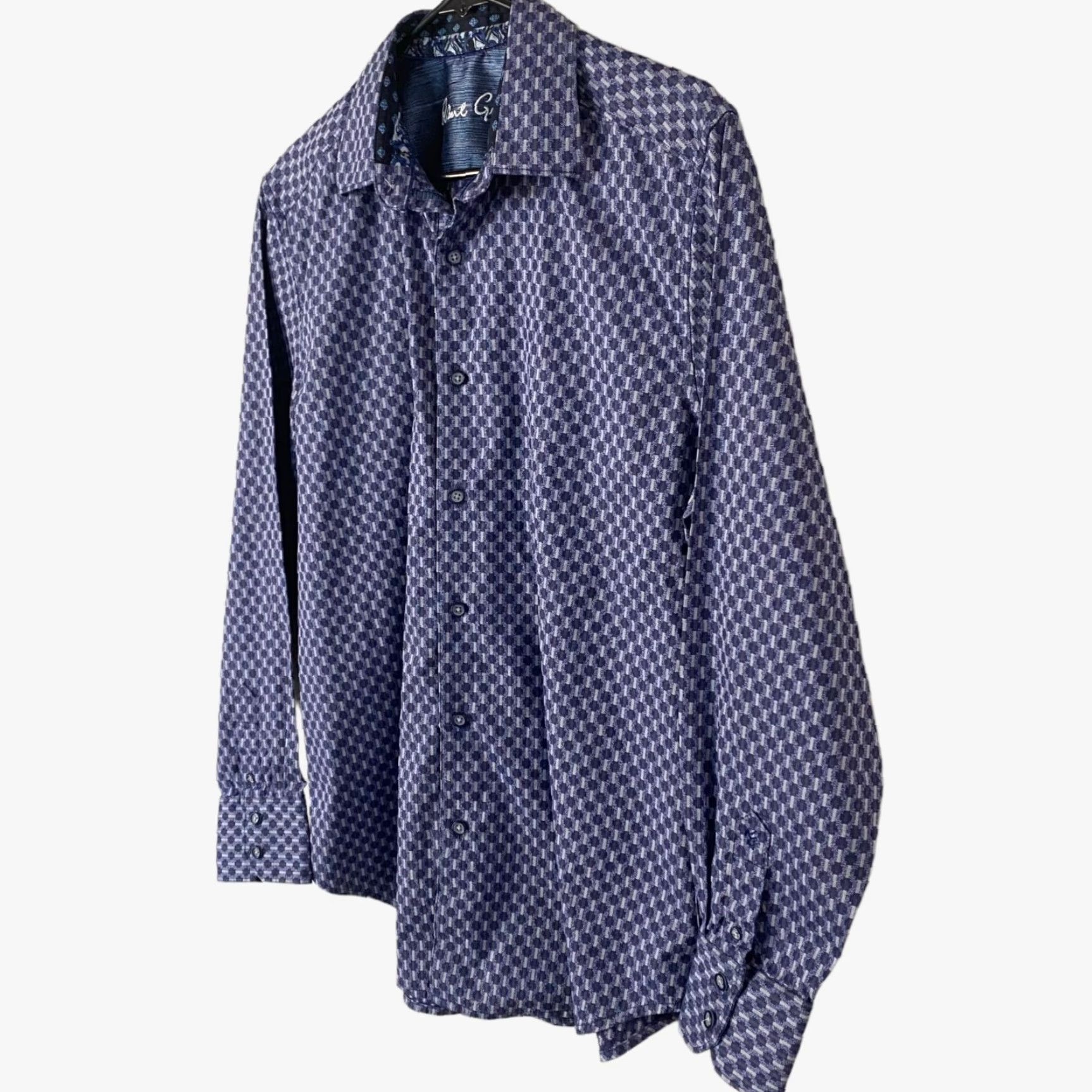 Robert Graham Robert Graham Geometric Button-Up Shirt Blue Mens M Contrast Cuffs Stretch Shirt Size US M / EU 48-50 / 2 - 2 Thumbnail