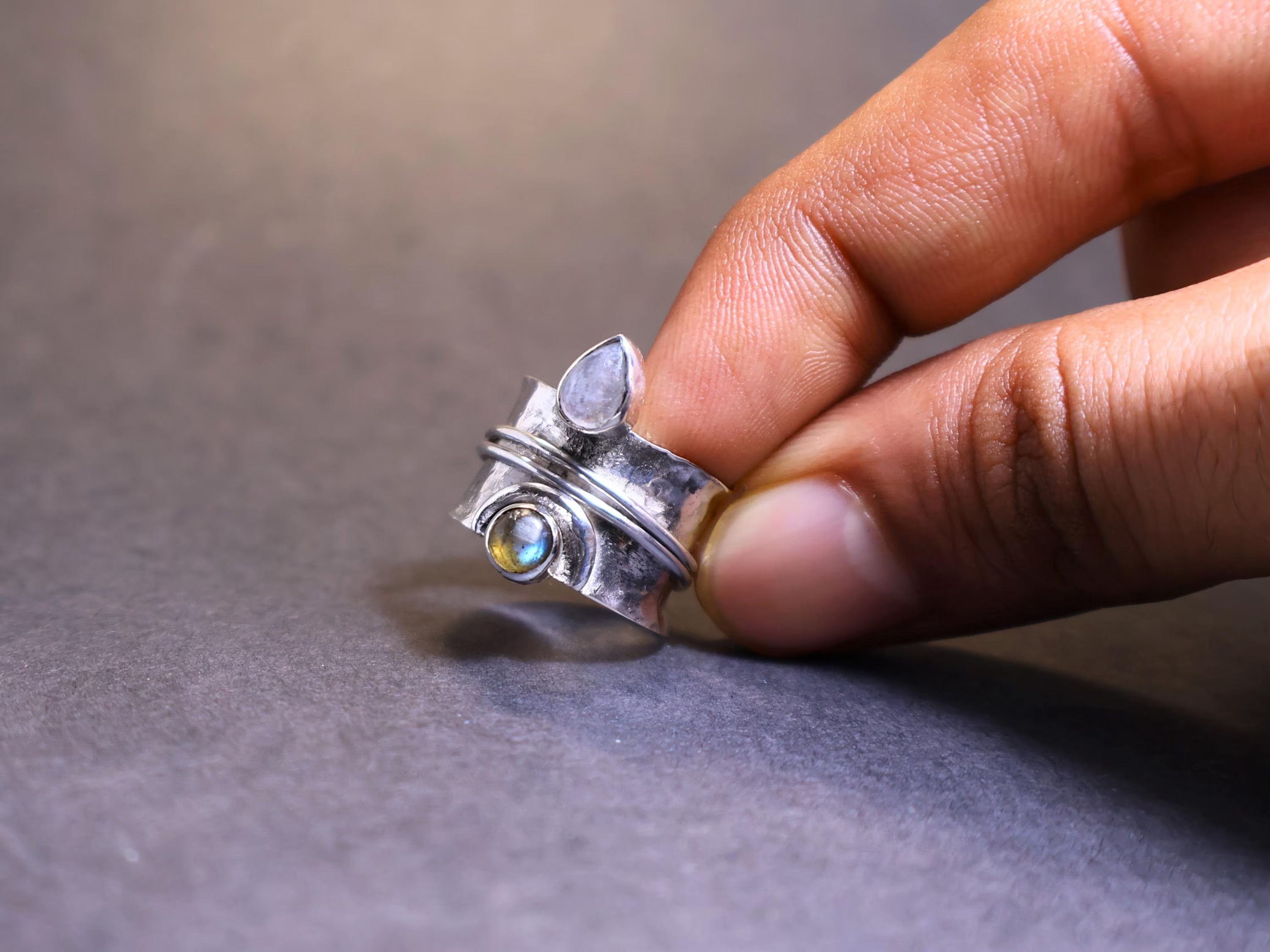 Handmade Moonstone Labradorite Band Ring, 925 Silver Handmade Ring, Size ONE SIZE - 7 Thumbnail