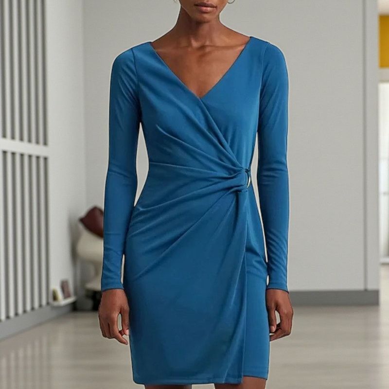 Ralph Lauren NWT - Ralph Lauren Ring Trim Blue V-neck Cocktail Dress 4 Size S / US 4 / IT 40 - 4 Thumbnail