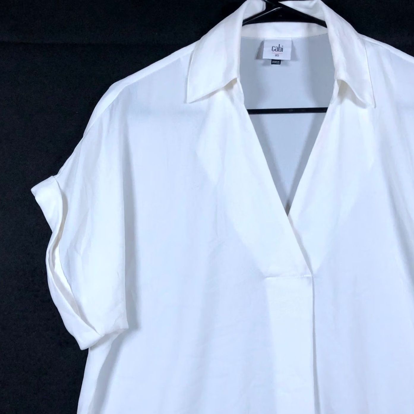 Vintage CAbi Blouse White Collared V Neck Short Sleeve Sheer XSmall Womens Shirt Knit? Size XS / US 0-2 / IT 36-38 - 4 Thumbnail