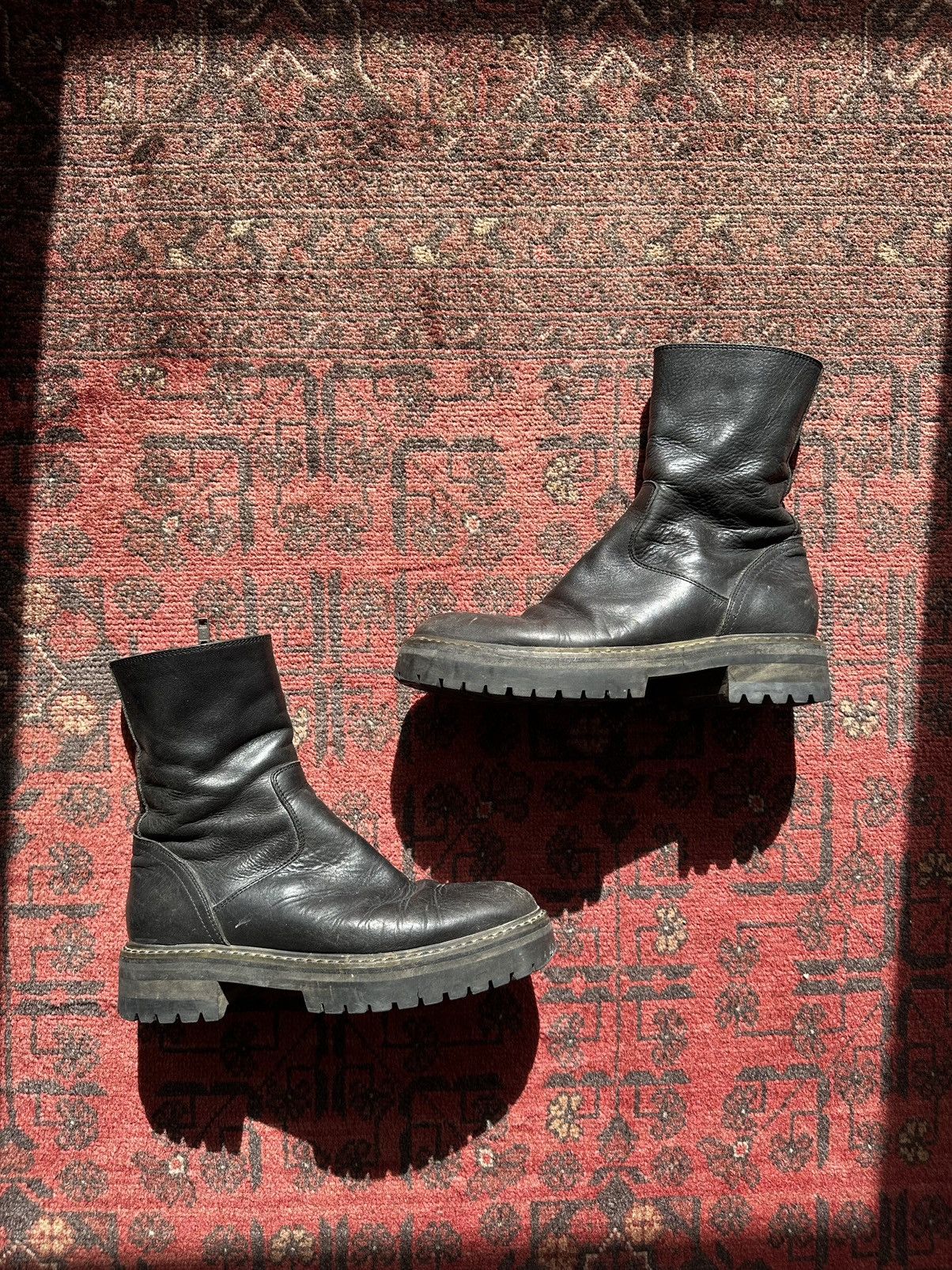 image of Ann Demeulemeester Lug Sole Zip Up Leather Boots in Black, Women's (Size 7)