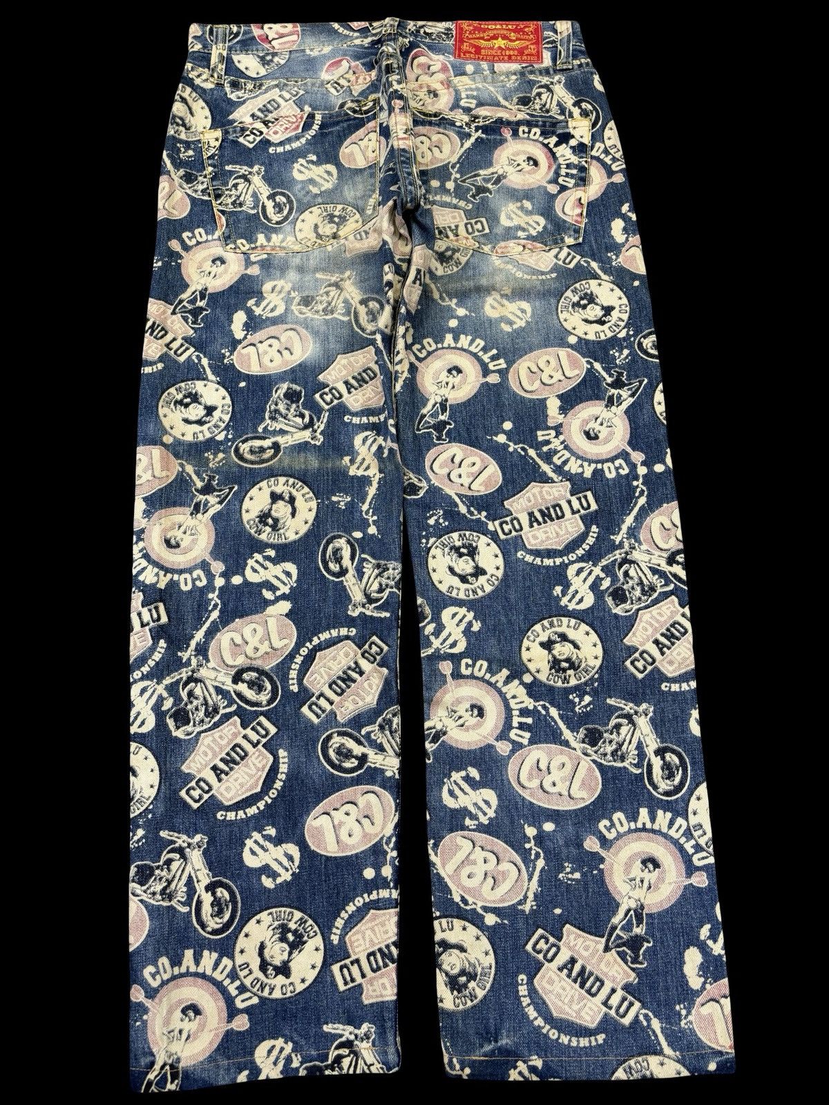 Japanese Brand 💥Hysteric Style💥Co&Lu Full Print Stone Wash Denim F695 Size US 33 - 2 Thumbnail