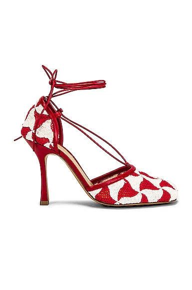 image of Bottega Veneta O1Loc1C0324 690513 Stretch Lace-Up Sandals In Red & White in Red/White, Women's (Siz