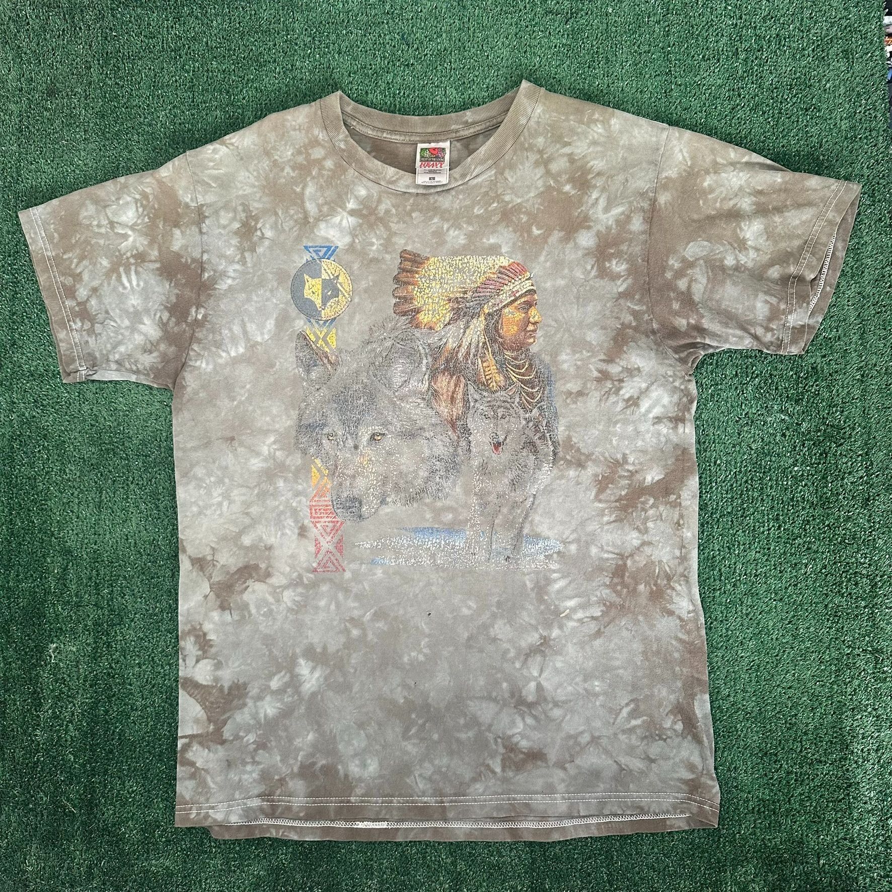 Fruit Of The Loom Vintage Y2K Native American Wolf T-Shirt Western Thrashed Di Size US L / EU 52-54 / 3 - 1 Thumbnail