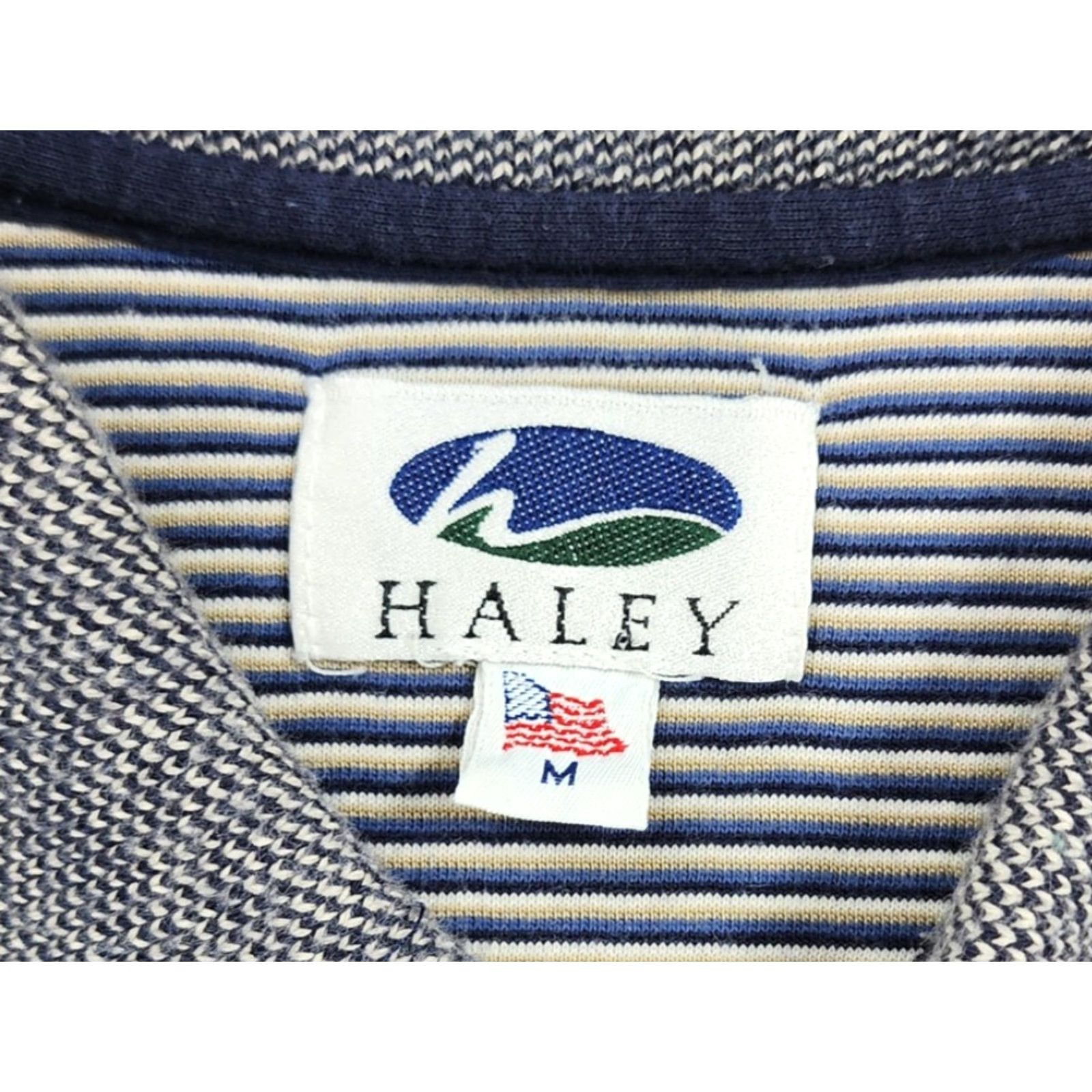 Vintage HALEY Polo Shirt Mens M Blue White Striped Poppy Bay Golf Embroidered USA Polo Shirt Mens Blue White Striped Size US M / EU 48-50 / 2 - 7 Thumbnail