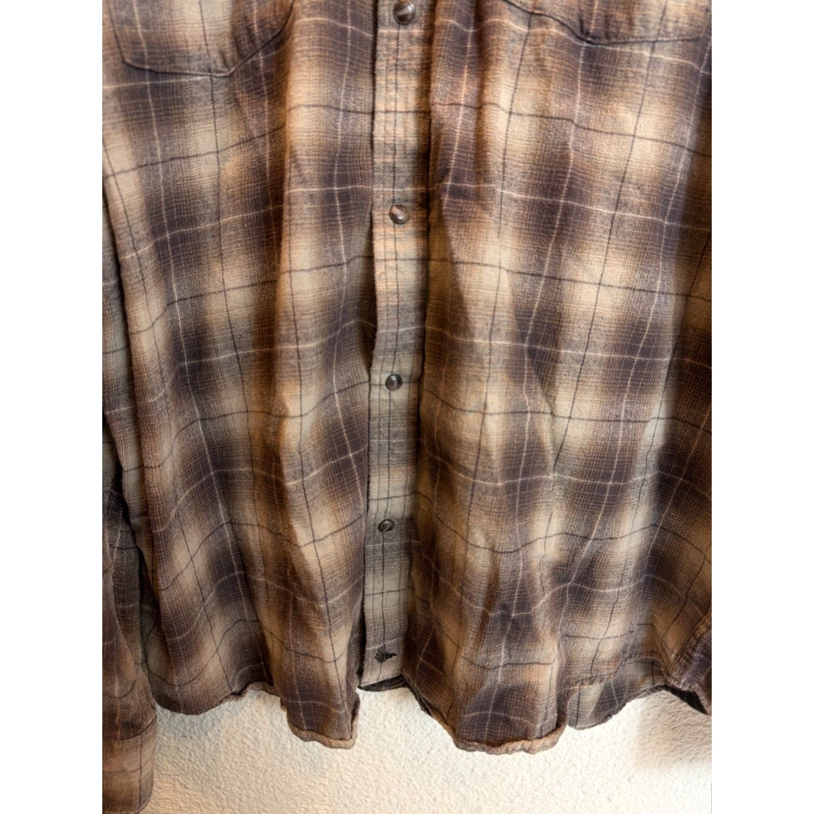 Cody James Cody James Mens 2XL Long Sleeve Pearl Snap Flannel Brown Plaid Shirt Cotton Size US XXL / EU 58 / 5 - 7 Thumbnail