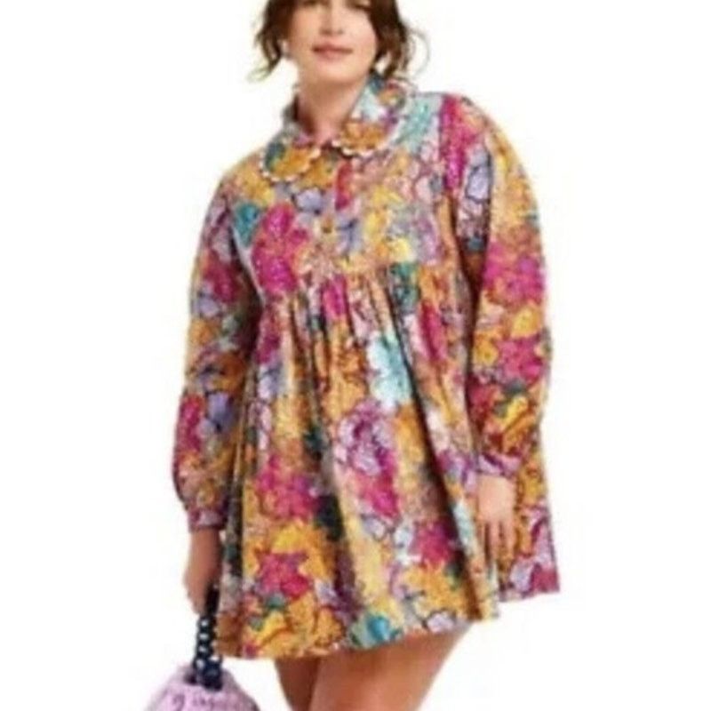Target Basics Kika Vargas X Target Anemone Floral Babydoll Dress 1X Mini Size XL / US 12-14 / IT 48-50 - 1 Thumbnail