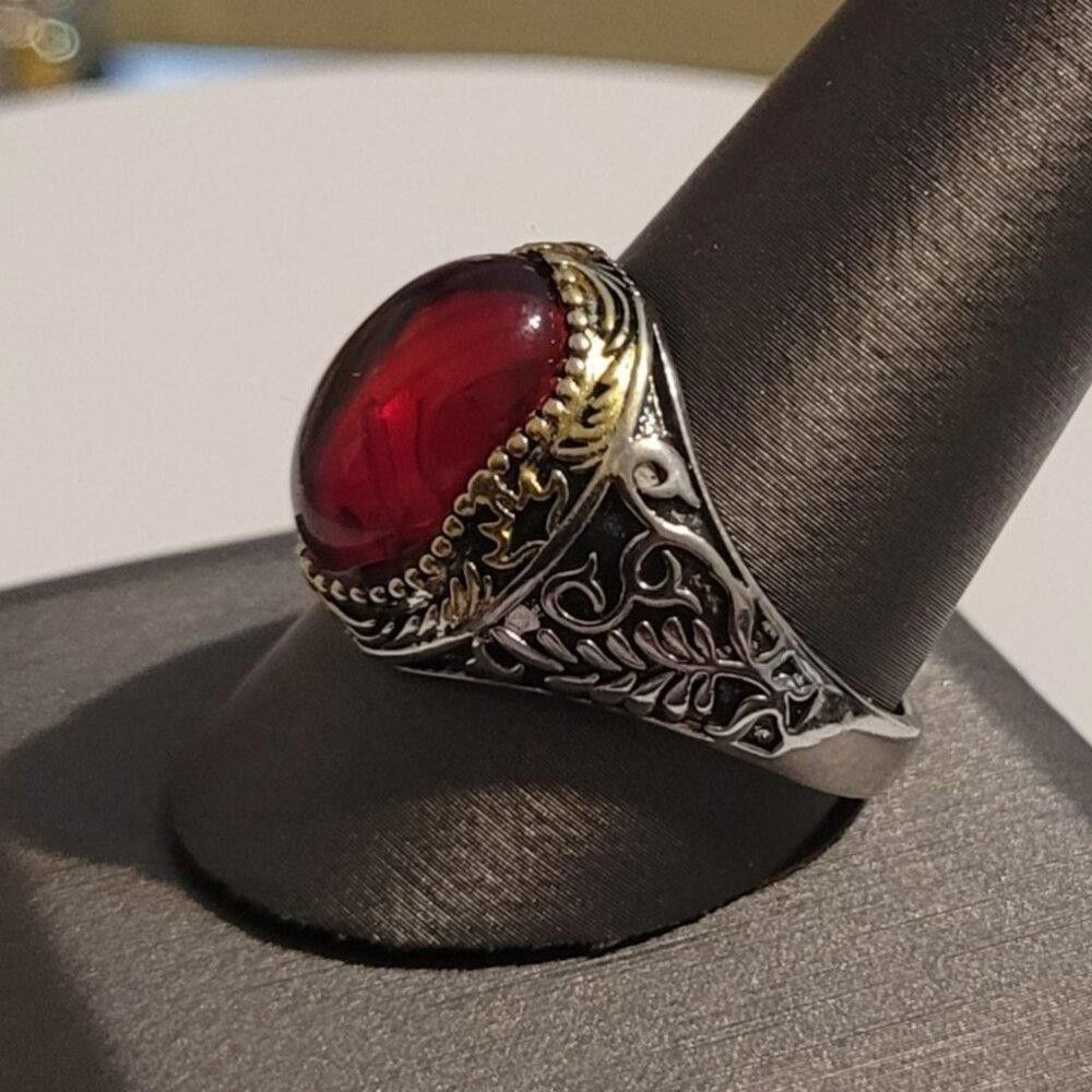 Designer Men's Vintage Turkish Crown Red Two Tone Ring - Size 11 Size ONE SIZE - 6 Thumbnail
