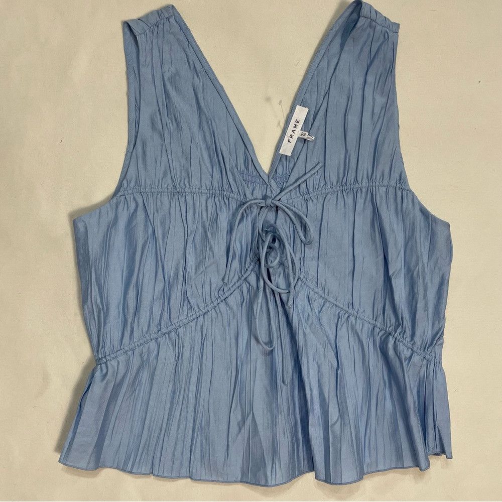 Frame New Frame Tie Front Cinched Crinkle Light Blue Blouse Tank Size XL / US 12-14 / IT 48-50 - 6 Thumbnail