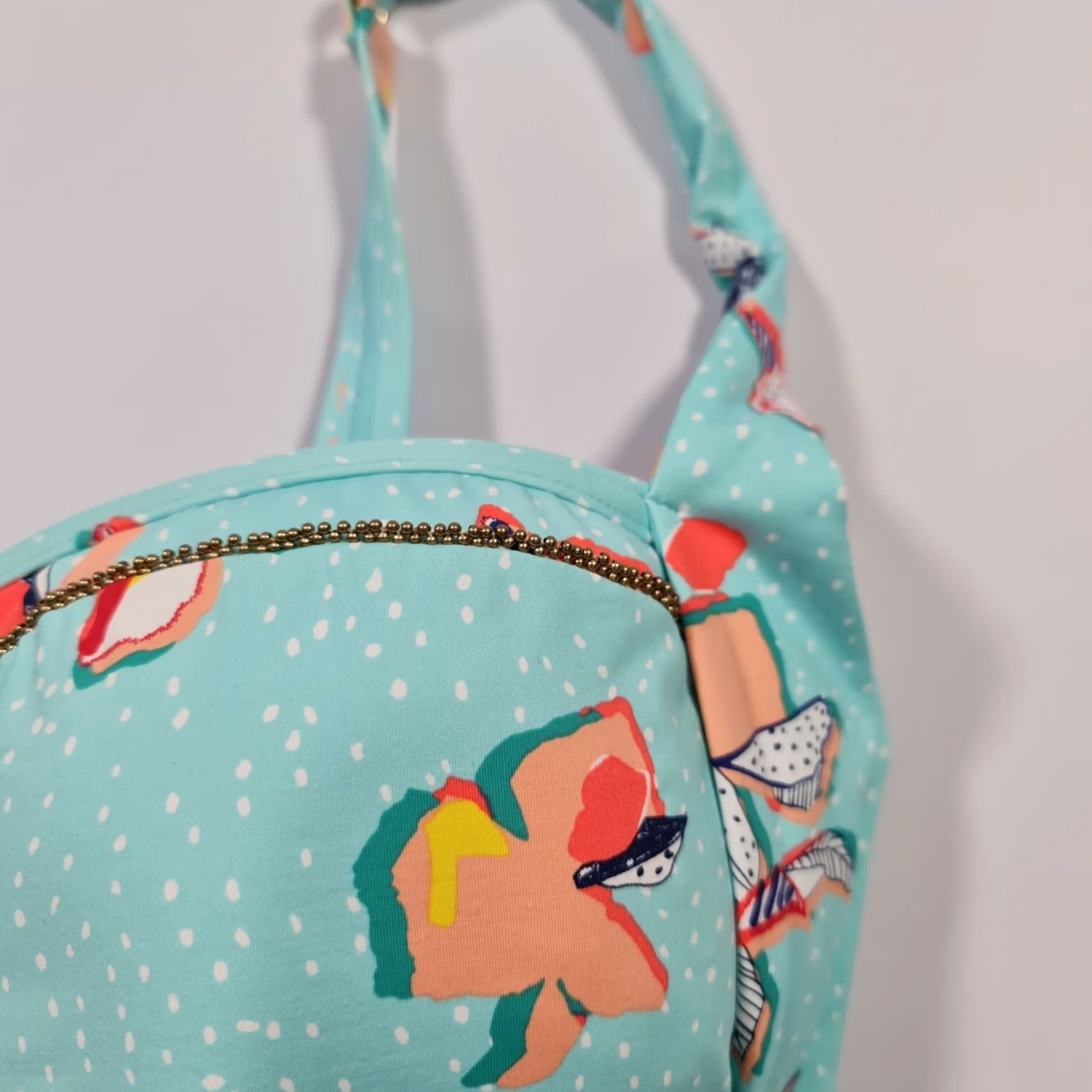 Vintage Sunseeker Womens Bikini Top Blue 14 UK Floral Underwired Swimming Bra EU 42F Size XL / US 12-14 / IT 48-50 - 3 Thumbnail
