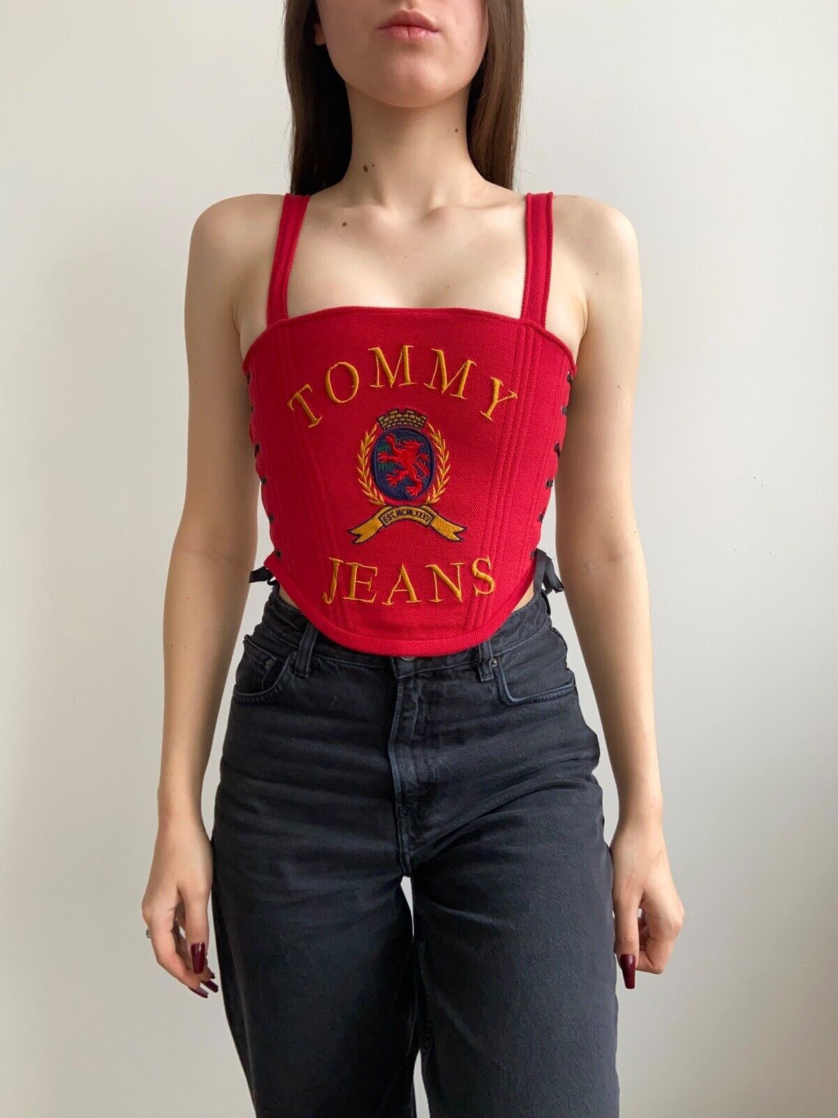 Handmade Handmade Tommy Hilfiger Red Women's Tank Crop Top Corset Size S / US 4 / IT 40 - 3 Thumbnail