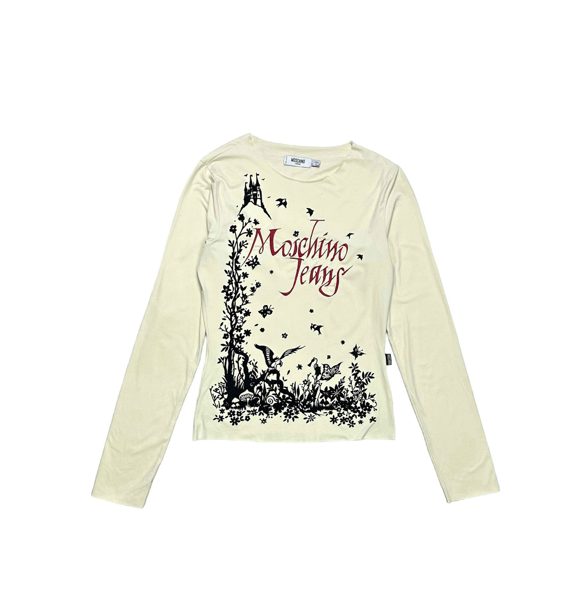 image of Moschino Gothic Nature Print Stretch Soft Shirt in Creme, Women's (Size Small)