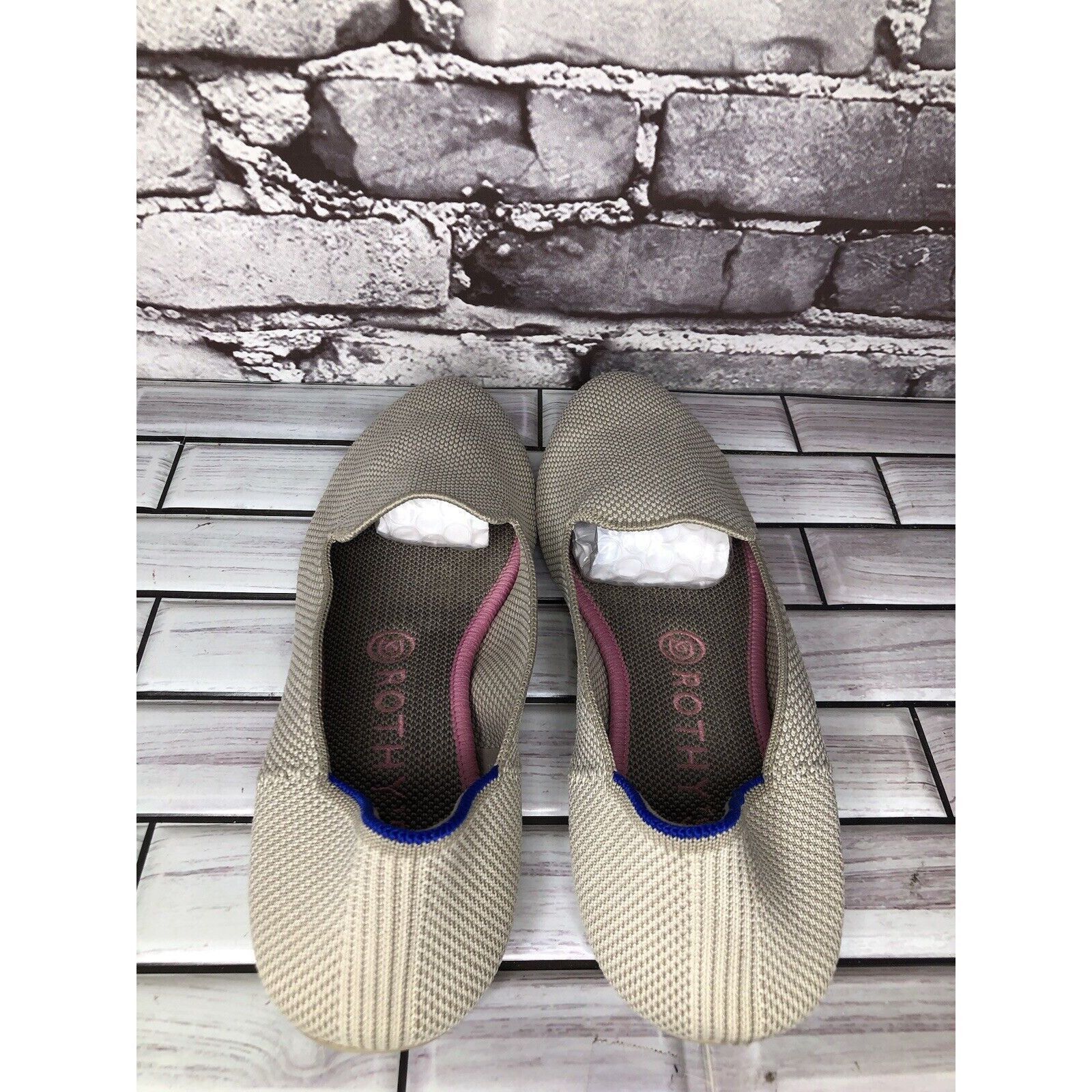 Other Rothys Cream Gray Knit Casual Slip On Round Toe Ballet Flats Size US 8.5 / IT 38.5 - 5 Thumbnail