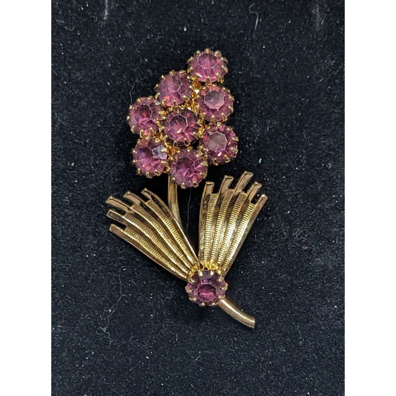 Other Vintage Purple And Gold Tone Floral Rhinestone Brooch Size ONE SIZE - 3 Thumbnail