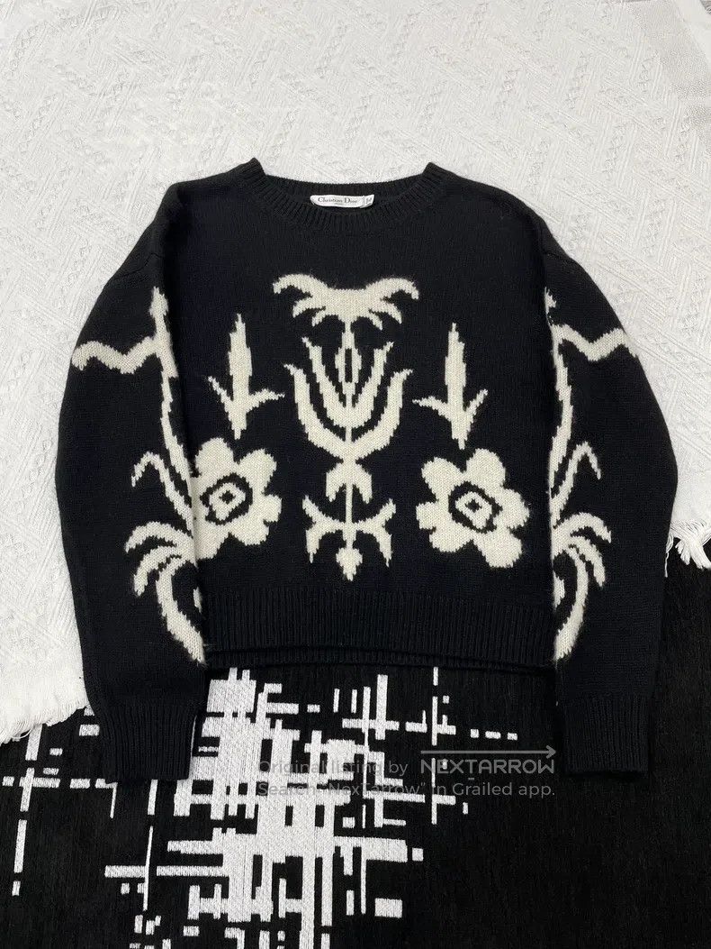 Dior Dior Black and white printed cashmere sweater long sleeves Size XS / US 0-2 / IT 36-38 - 1 Thumbnail