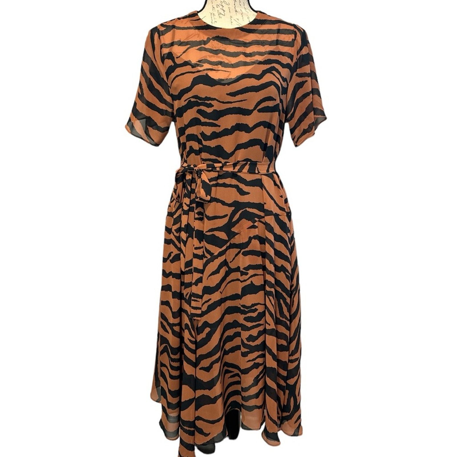Allsaints Allsaints Chiffon Belted Enki Zephyr Tiger Stripe Dress S Size S / US 4 / IT 40 - 5 Thumbnail