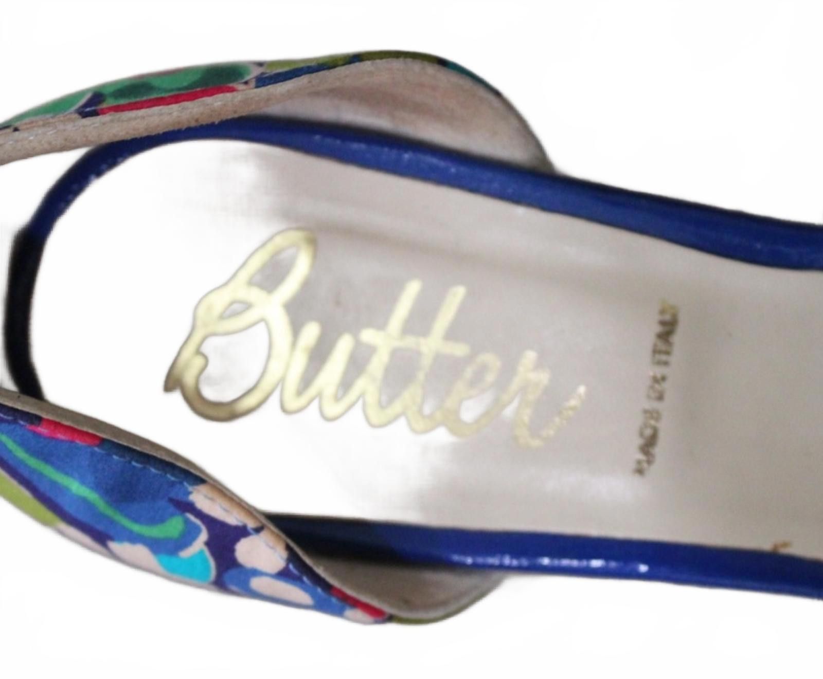 Butter Goods Butter Brand Blue Floral Print Open Toe Kitten Heel Pumps 8 Size US 8 / IT 38 - 2 Thumbnail