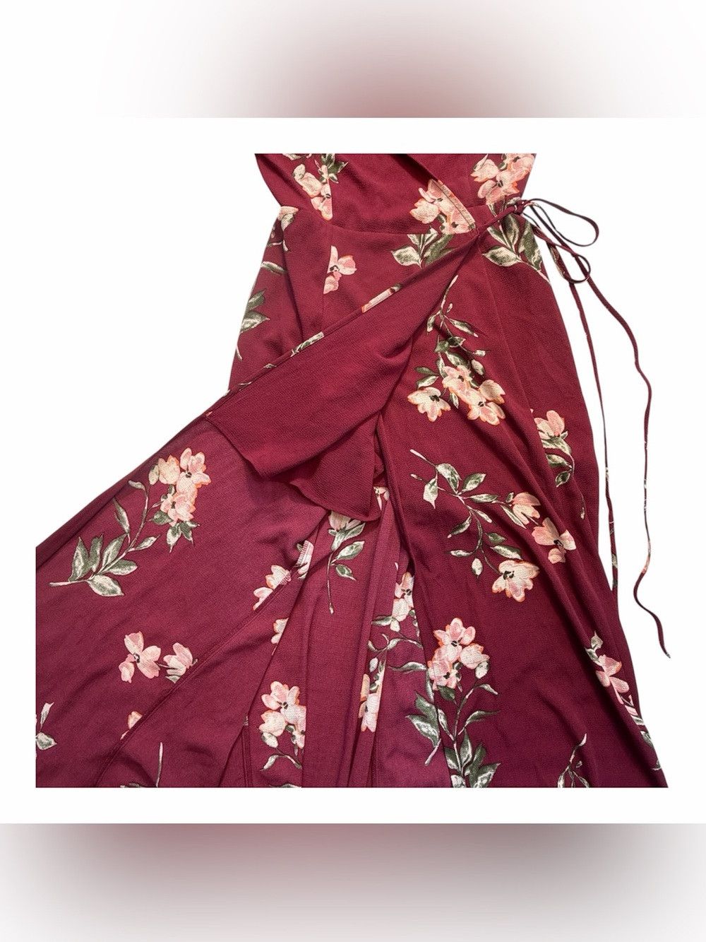 Lulus September Sunsets Burgundy Floral V-neck Wrap Maxi Dress Size S / US 4 / IT 40 - 10 Thumbnail