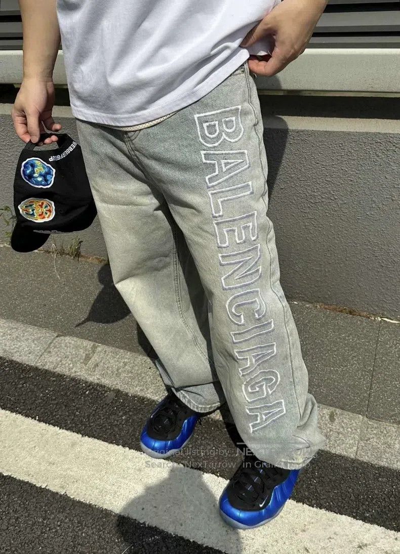 Balenciaga Balenciaga size S Large Logo Embroidered Wide-Legged Distr Size US 27 - 9 Thumbnail