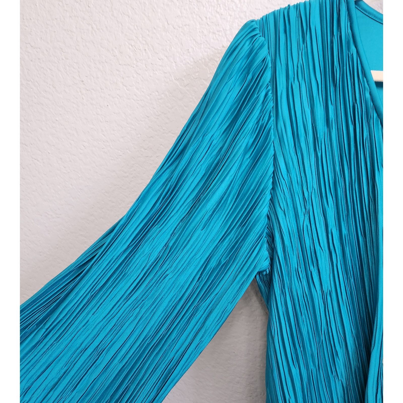 Other Green Blue Teal Pleated Material Beaded Rhinestone Dress 16 Size XXL / US 16-18 / IT 52-54 - 3 Thumbnail