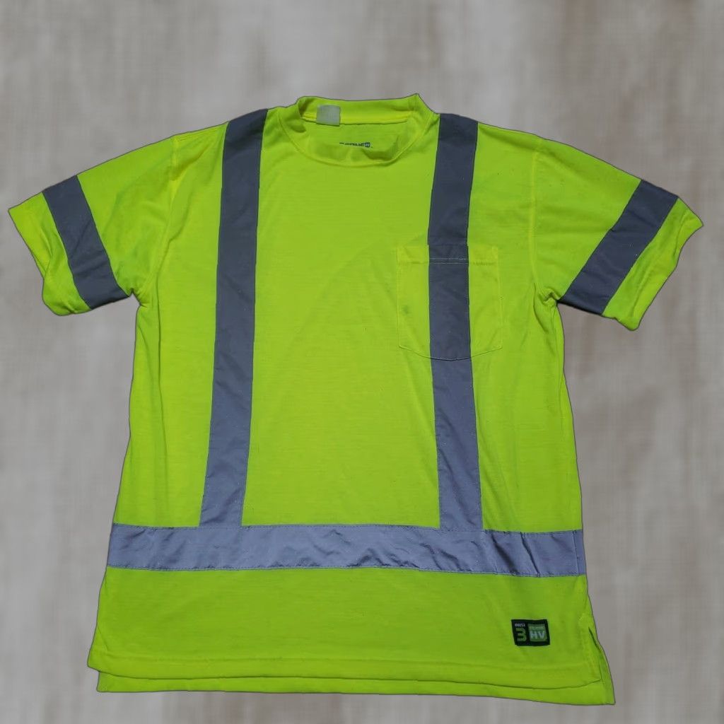 Vintage Berne HV Reflective ANSI 3 Neon Vest Striped Short Sleeve Adult Men's L Large Shirt Vest ANSI Reflective Neon Yellow Berne HV 3-Stripe Adult Men L Size US 33 - 1 Thumbnail