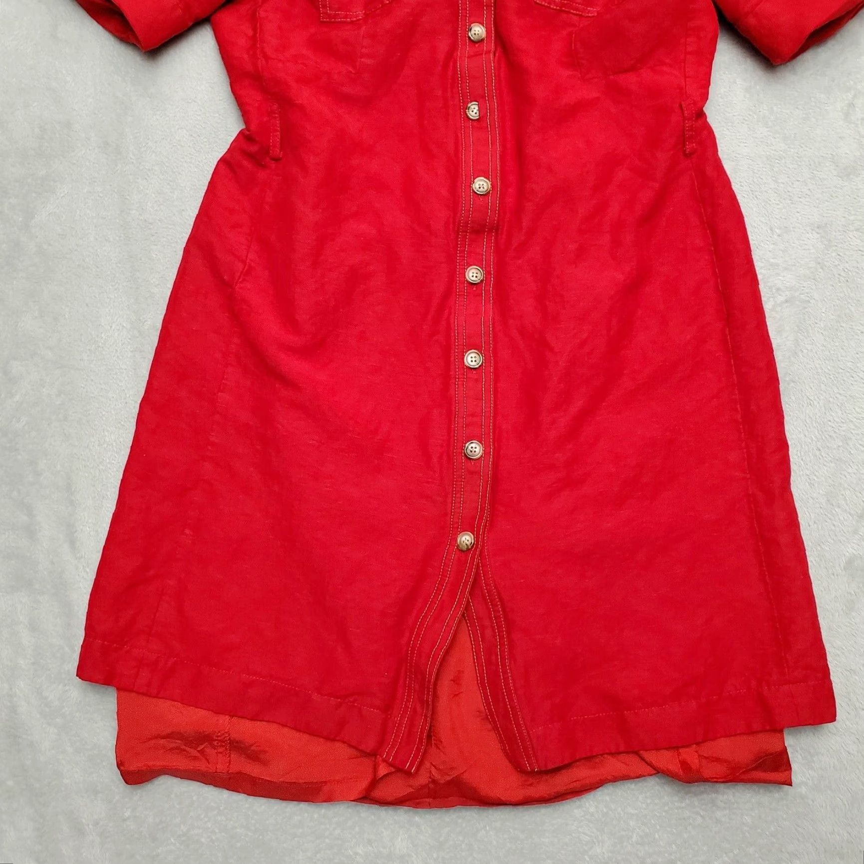 Vintage VINTAGE Tahari Top Womens 6P Red Linen Blend Short Sleeve Shirt Dress Casual Button-Up Size M / US 6-8 / IT 42-44 - 3 Thumbnail