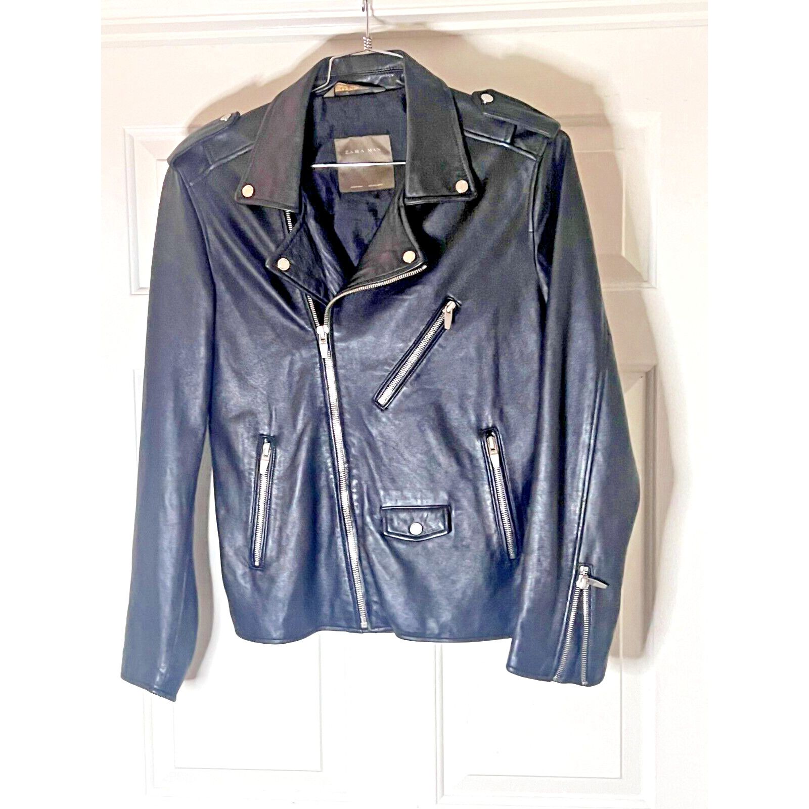 Zara Biker Jacket Navy Zara Authentic Lamb Skin Leather Biker
