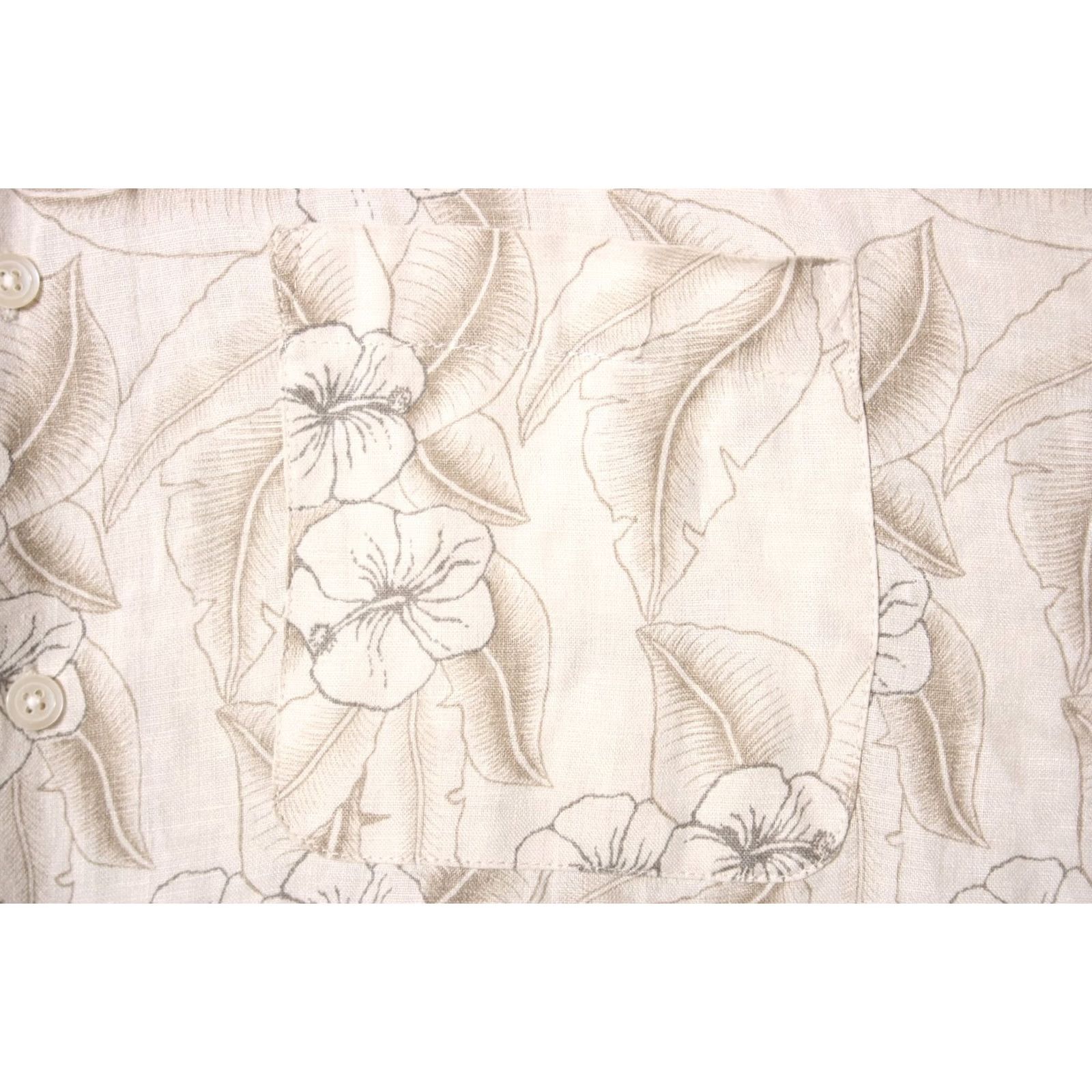 Vintage Grant Thomas Beige Floral 100% Linen Hawaiian Beach Camp Shirt Sz. M (Fits L) Men Short Sleeve Button-Up Size US M / EU 48-50 / 2 - 3 Thumbnail
