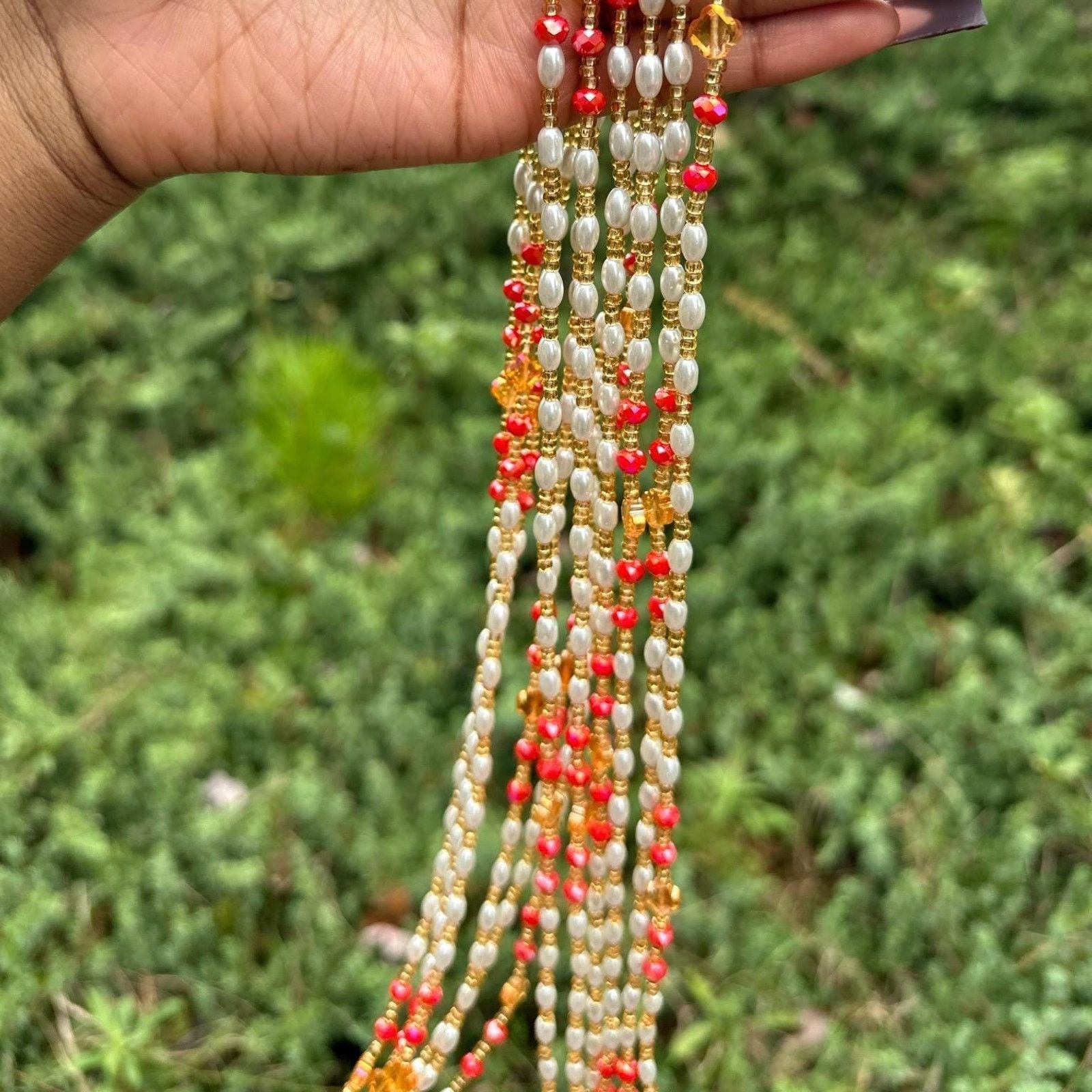Handmade Red Pearl african beaded waist beads Size ONE SIZE - 3 Thumbnail