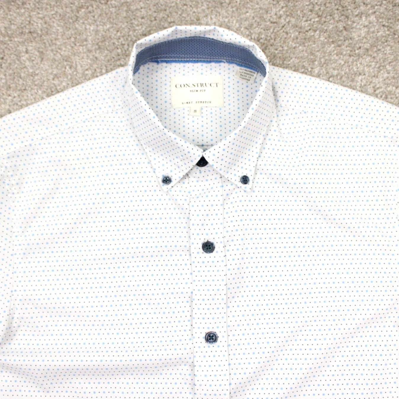 Vintage Construct Shirt Mens Small White/Blue Geometric Slim Fit 4 Way Stretch S/S Size US S / EU 44-46 / 1 - 5 Thumbnail