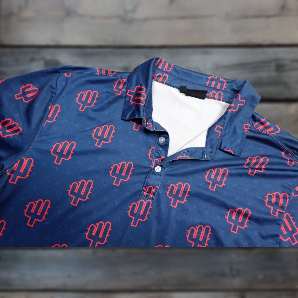 Vintage Yatta Golf Polo Mens XL Blue Cactus Print Performance Lightweight Stretch AOP Shirts polo Shirt Size US XL / EU 56 / 4 - 1 Thumbnail
